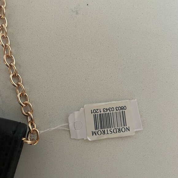 Natasha Couture Gold Chain Link, Black Leather Clutch / Crossbody, Snap Flap - Picture 6 of 8